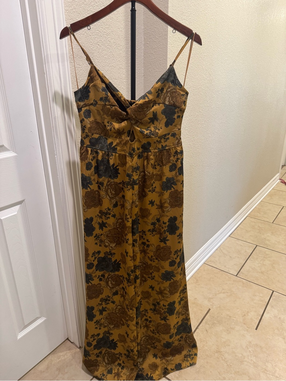 Blu Pepper Floral Front Twist Wide Leg Jumpsuit In Gold Multi Size Large